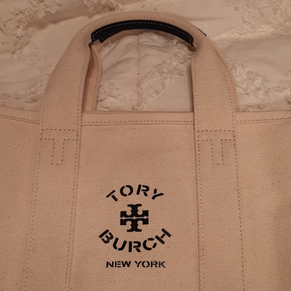 TORY BURCH Natural Canvas Logo Tote Bag - Picture 3 of 13